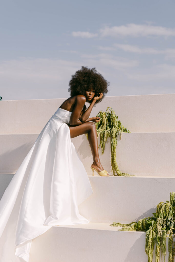 Model in bridal fashion during luxury editorial shoot at White House Studio, Marrakech